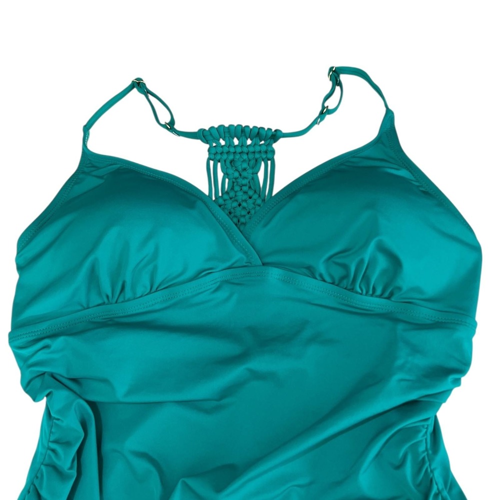 Hilor One Piece Swimsuit Womens Size 16 Teal Ruched Monokini Macrame Back‎ Swim - Picture 5 of 11